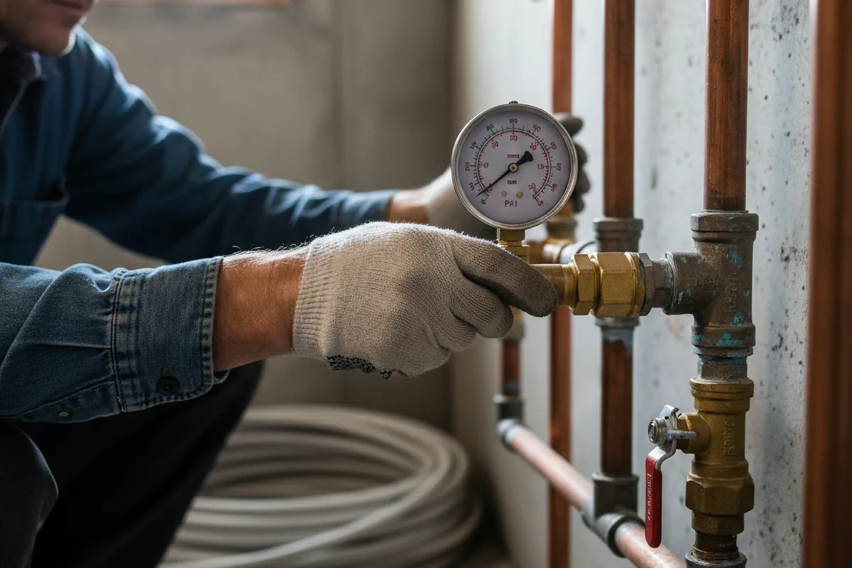 Pressure testing a repaired line during Water Line Repair in Copan